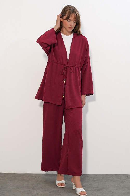 Kadın Ayrobin Kimono Pantolon İkili Takım 30101 - Bordo