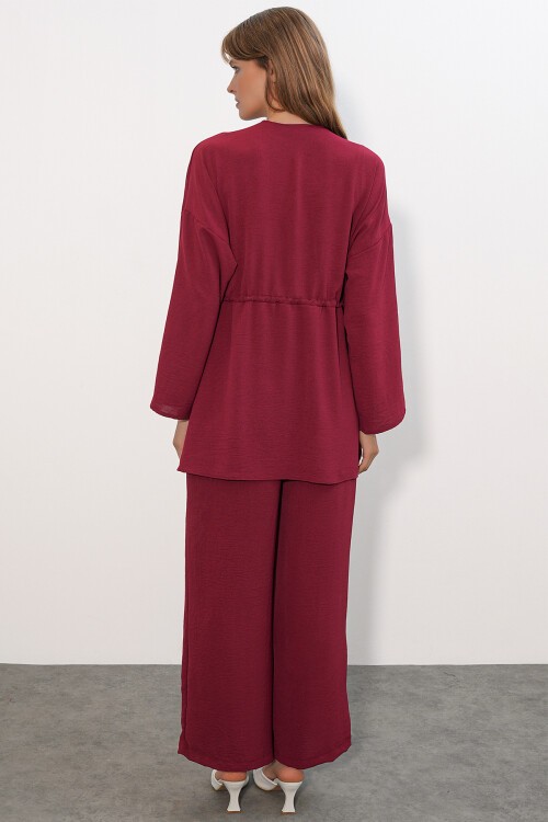 Kadın Ayrobin Kimono Pantolon İkili Takım 30101 - Bordo