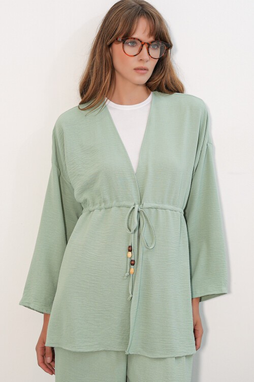 Kadın Ayrobin Kimono Pantolon İkili Takım 30101 - E.Yeşil