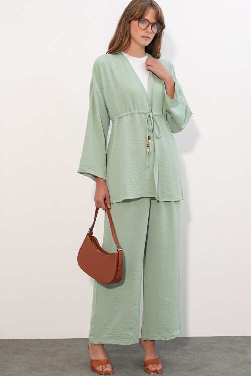 Kadın Ayrobin Kimono Pantolon İkili Takım 30101 - E.Yeşil