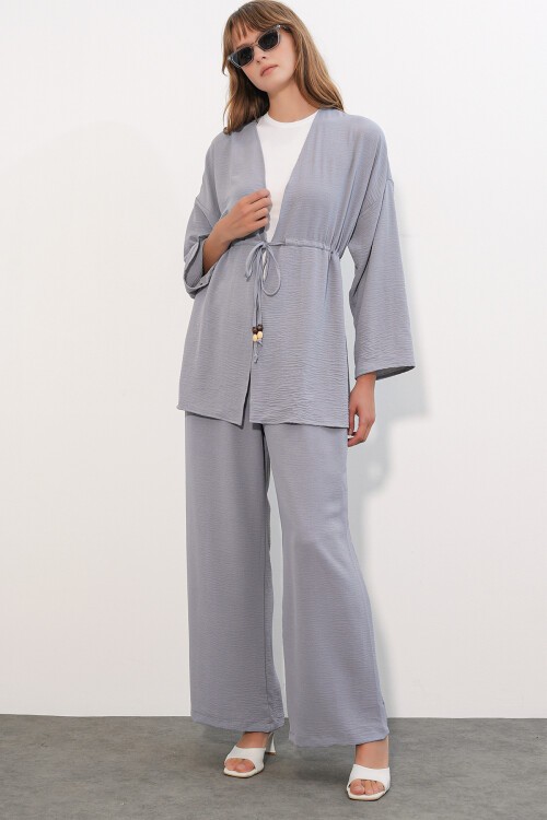 Kadın Ayrobin Kimono Pantolon İkili Takım 30101 - Gri
