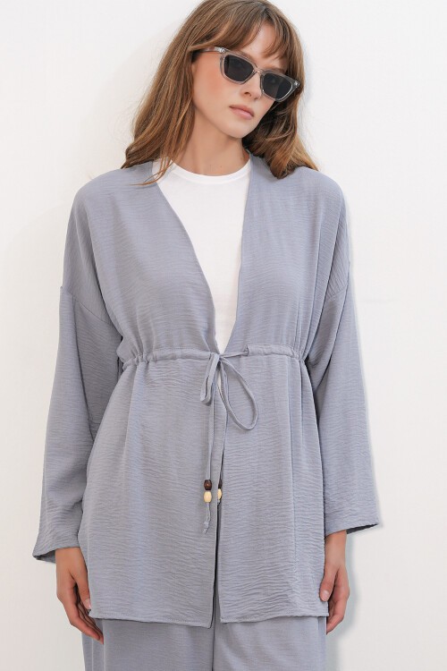 Kadın Ayrobin Kimono Pantolon İkili Takım 30101 - Gri