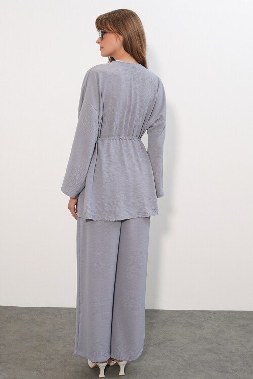 Kadın Ayrobin Kimono Pantolon İkili Takım 30101 - Gri