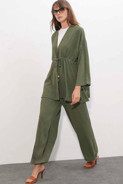 Kadın Ayrobin Kimono Pantolon İkili Takım 30101 - Haki