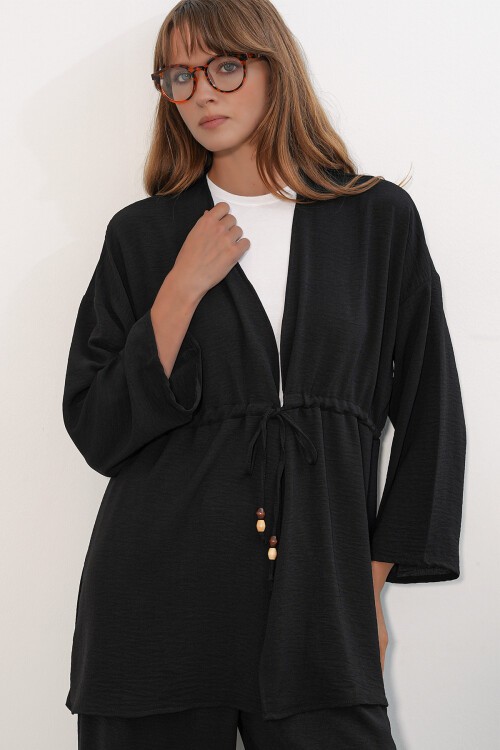 Kadın Ayrobin Kimono Pantolon İkili Takım 30101 - Siyah