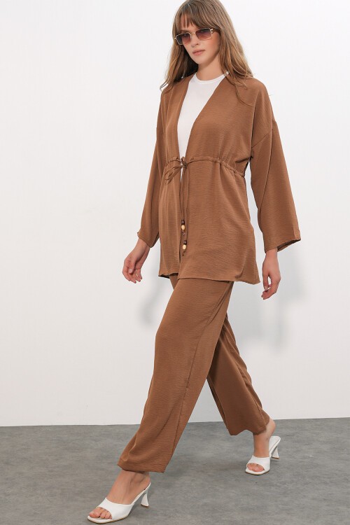 Kadın Ayrobin Kimono Pantolon İkili Takım 30101 - Taba