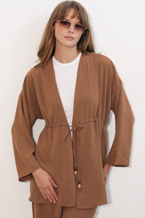 Kadın Ayrobin Kimono Pantolon İkili Takım 30101 - Taba