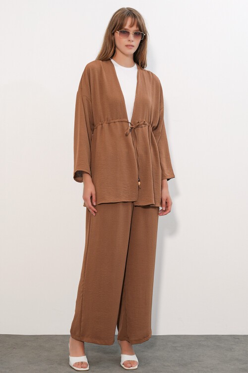 Kadın Ayrobin Kimono Pantolon İkili Takım 30101 - Taba