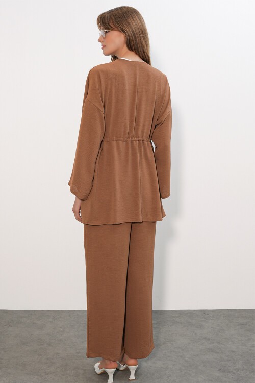 Kadın Ayrobin Kimono Pantolon İkili Takım 30101 - Taba