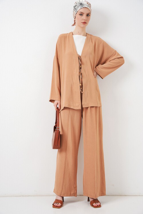 Kadın Ayrobin Kimono Pantolon İkili Takım 6739 - Bisküvi