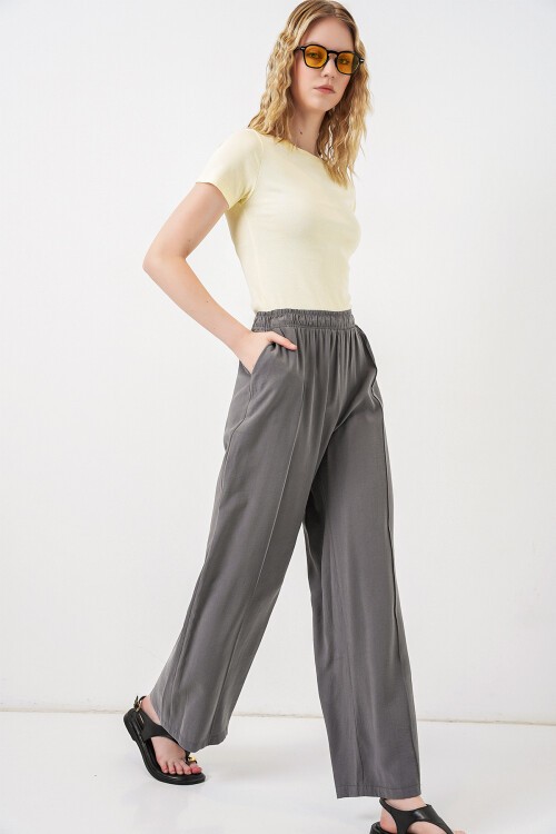 Kadın Beli Lastikli Bol Paça Pantolon 30087 - Antrasit
