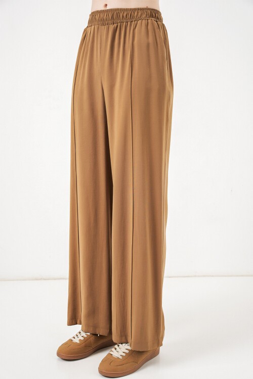 Kadın Beli Lastikli Bol Paça Pantolon 30087 - Taba