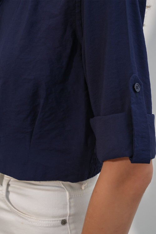 Kadın Crop Oversize Gömlek 20390 - Lacivert
