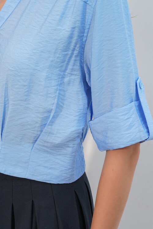 Kadın Crop Oversize Gömlek 20390 - Mavi