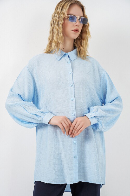 Kadın Dokulu Oversize Tunik 5989 - Mavi