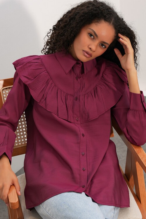 Kadın Fırfır Detaylı Gömlek Tunik 5994 - Bordo