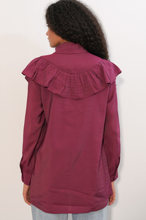 Kadın Fırfır Detaylı Gömlek Tunik 5994 - Bordo