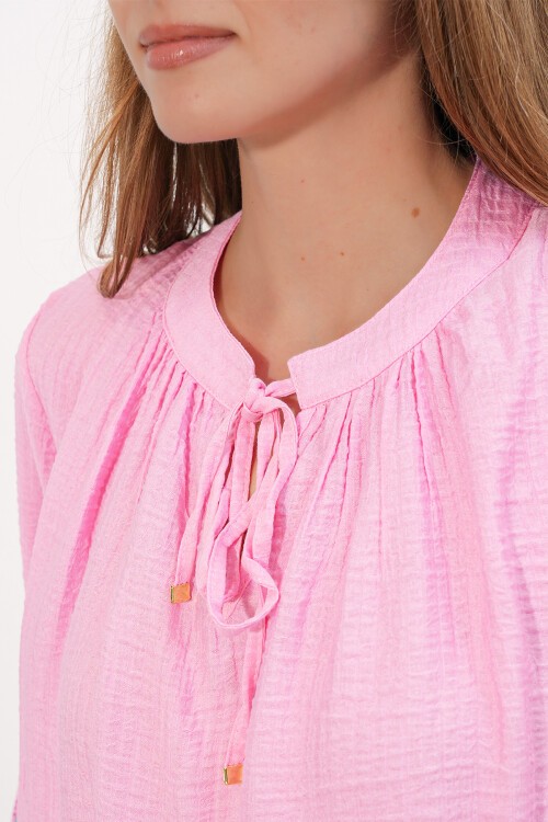 Kadın Nakışlı Oversize Bluz 1000 - Pembe