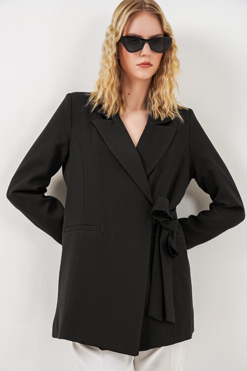 Kadın Yandan Bağlamalı Blazer Ceket 0750 - Siyah