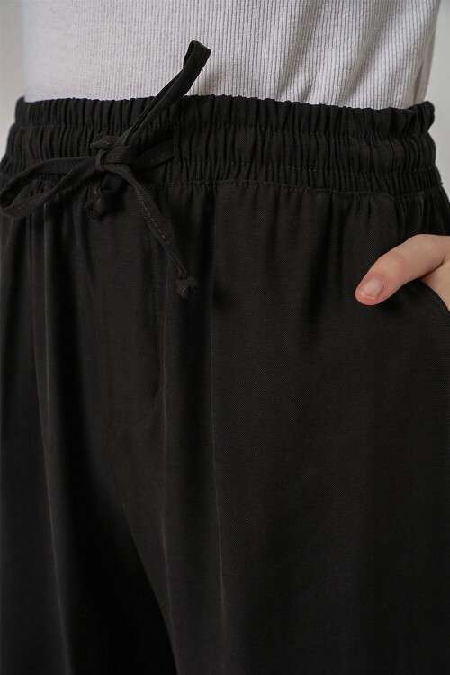 Kadın Yüksek Bel Geniş Paça Pantolon 30097 - Siyah