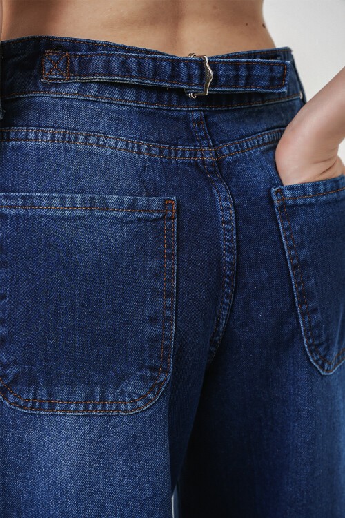 Merterium 6689 Kadın Yüksek Bel Baggy Kot Pantolon - Lacivert