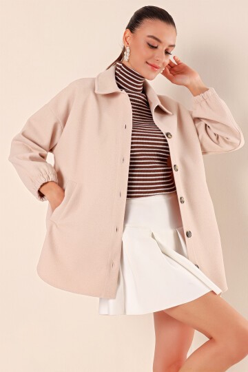 Merterium 0674 Cepli Oversize Gömlek - Vizon