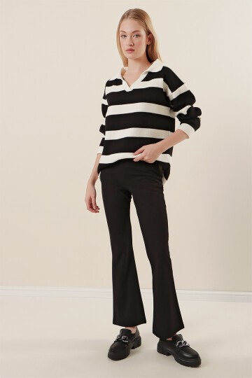 Merterium 10220 İspanyol Paça Pantolon - Siyah