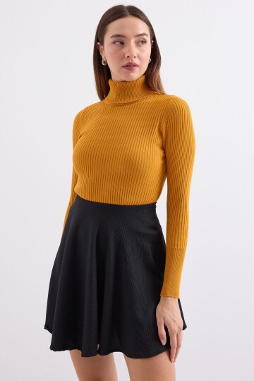 Merterium 10311 Balıkçı Yaka Triko Kazak - Hardal