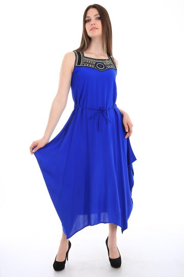 Merterium 1512 Önü Nakışlı Elbise - Saks