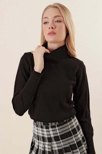 Merterium 15747 Balıkçı Yaka Triko Kazak - Siyah