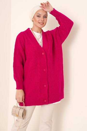 Merterium 15768 Tesettür Triko Hırka - Koyu Pembe