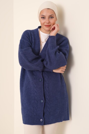 Merterium 15768 Tesettür Triko Hırka - Lacivert