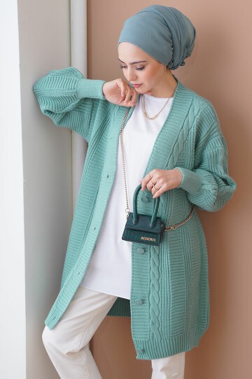 Merterium 15768 Tesettür Triko Hırka - Mint