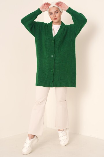 Merterium 15768 Tesettür Triko Hırka - Zümrüt Yeşili