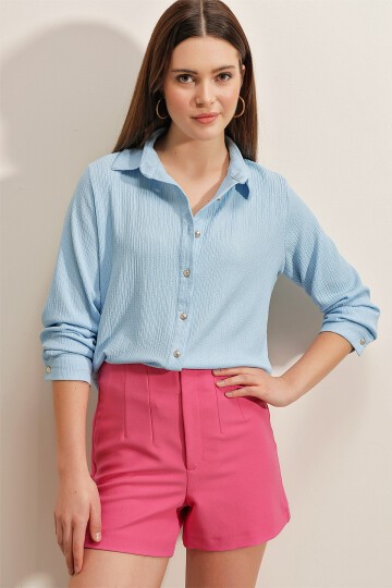 Merterium 20160 Örme Gömlek - Mavi