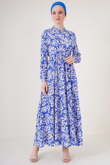 Merterium 2144 Hakim Yaka Tesettür Elbise - Saks