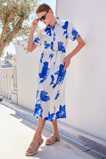 Merterium 2213 Kısa Kol Viskon Elbise - Lacivert