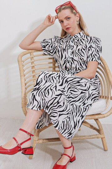 Merterium 2213 Kısa Kol Viskon Elbise - Siyah