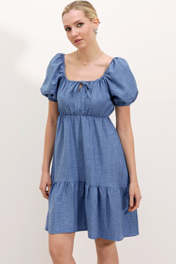 Merterium 2351 Kloş Poplin Elbise - C. İndigo