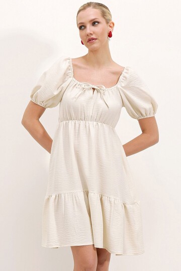 Merterium 2351 Kloş Poplin Elbise - Ekru