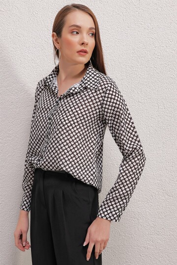 Merterium 3964 Hafif Dökümlü Saten Gömlek - Y.Beyaz