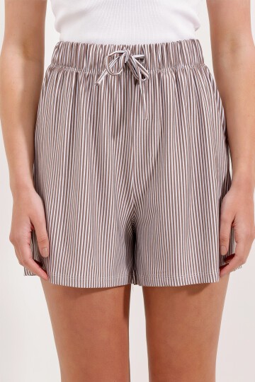 Merterium 5329 Çizgili Şort - Kahverengi