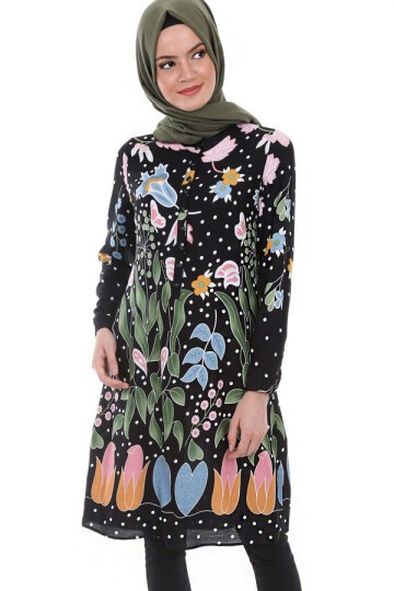 Merterium 5714 HAKİM YAKA TOP DÜĞMELİ TUNİK - F. Siyah