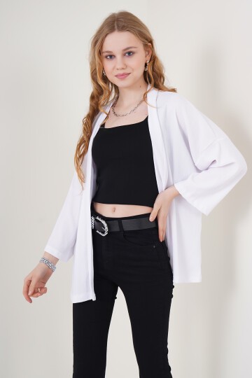 Merterium 5862 Örme Kimono - Beyaz