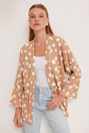 Merterium 5862 Örme Kimono - K. Bej