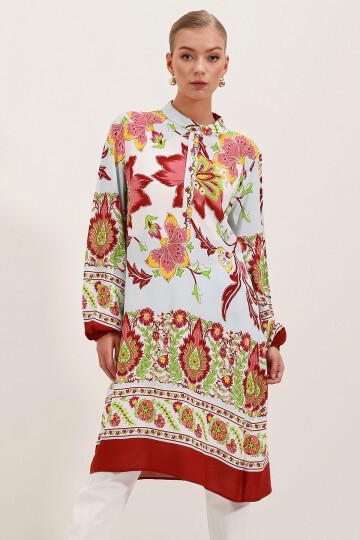 Merterium 5903 Desenli Viskon Elbise - Bordo