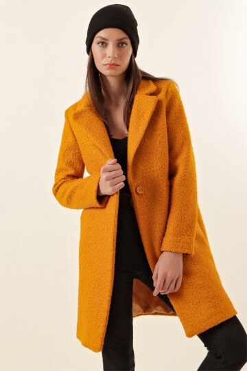 Merterium 9082 Oversize Kaşe Kaban - Hardal