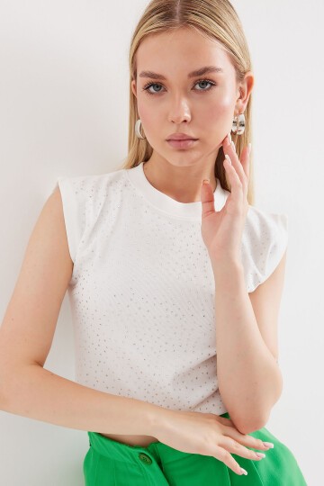 Merterium 919 Halter Yaka Crop Bluz - Beyaz