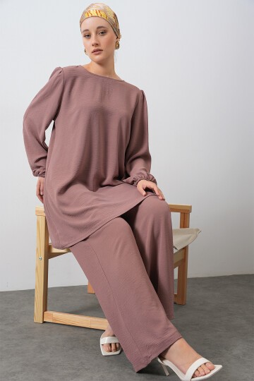 Merterium Kadın Ayrobin Tunik Pantolon Alt Üst Takım - Gül Kurusu
