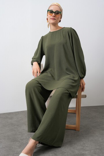 Merterium Kadın Ayrobin Tunik Pantolon Alt Üst Takım - Haki